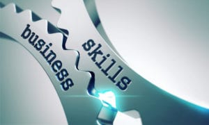 Cogs with wording 'business skills' written on them